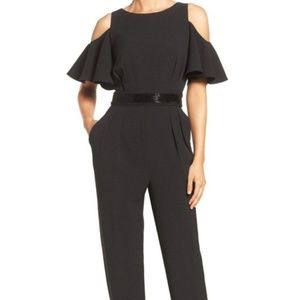 Eliza J NEW Jumpsuit Black Cold Shoulder Beaded